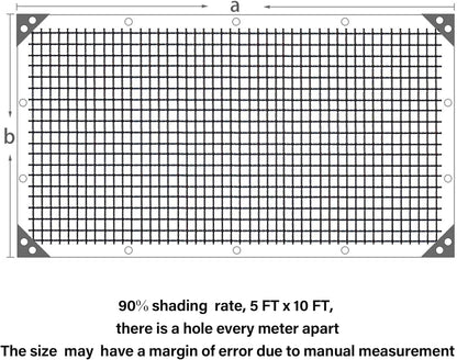 winemana Black Shade Cloth 90%, 5x10 FT Mesh Tarp - Garden Shade for Greenhouse, Patio, Vegetables, Plants Cover and Chicken Coops, Sun Shade Net for Outdoor Protection with Reinforced Grommets