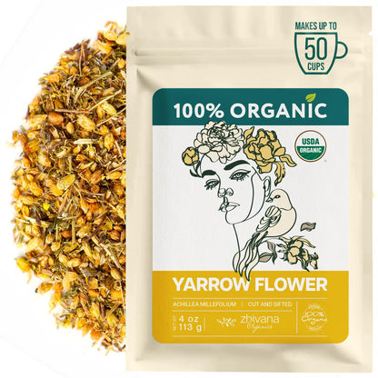 Yarrow Flower Tea Organic (4oz.)- Dried Yarrow Herb Loose Leaf - Herbal Tea to Support Healthy Immune Function & Relaxation