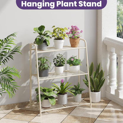 3-Tier Corner Plant Stand Indoor Outdoor , Metal Plant Shelf Black Large Heavy Duty Plant Rack Flower Pot Stand (White)