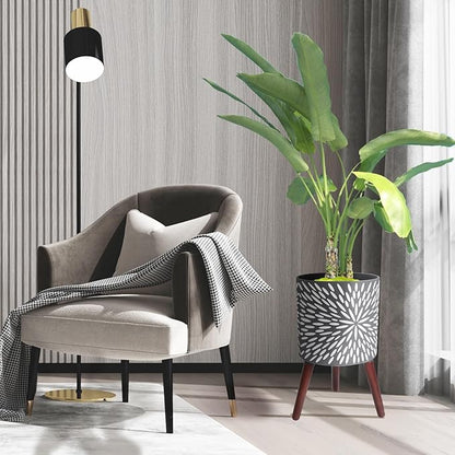 10 Inches Plant Pot with Stand, Large Modern Standing Planters for Indoor Plants with Drainage Holes, Gray Flower Pots with Legs