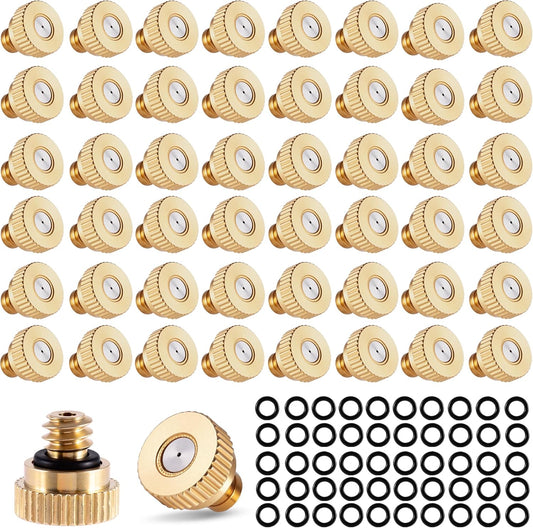 50 Pack Brass Misting Nozzles with 50Pc Brass Misting Nozzles O Ring,Heavy Duty Misting Nozzle 0.02" Orifice (0.5 mm)10/24 UNC for Outdoor Cooling System Dust Control