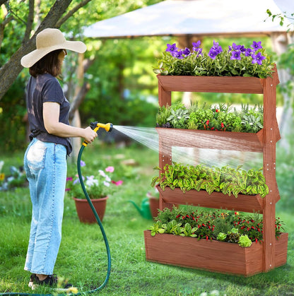 Wooden Vertical Raised Garden Bed, 4 Tier Garden Planters Raised Beds Freestanding Plant Stand Flower Rack Wooden Planter Box for Plants Herbs Flowers Vegetables Outdoor Indoor Gardening