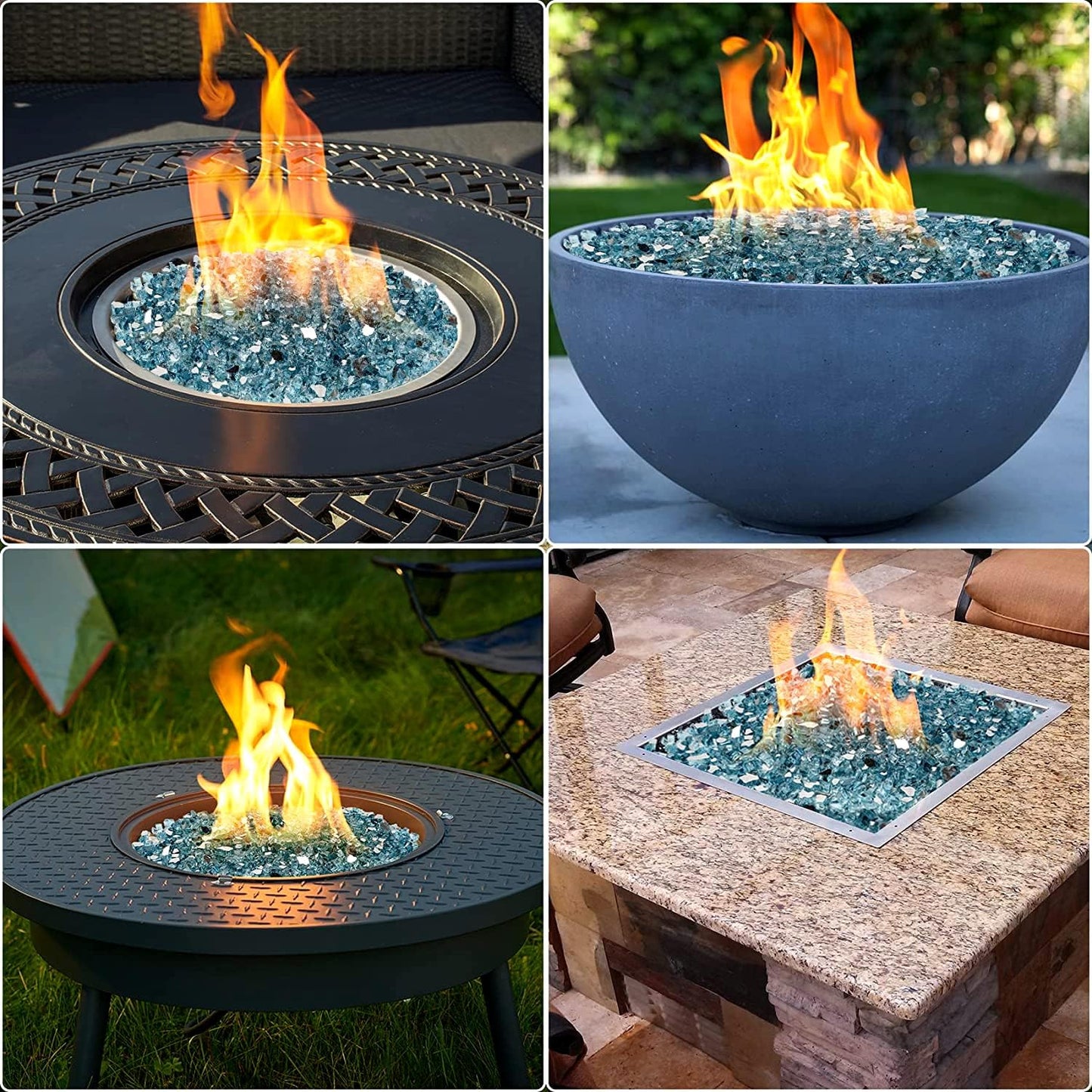 Mr. Fireglass 10 Pounds Fire Glass - 1/4 Inch High Luster Reflective Tempered Glass Rocks for Fireplace Fire Pit Table and Landscaping, Aqua Blue