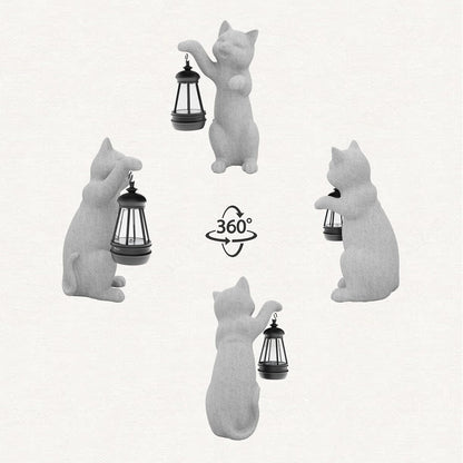 Garden Decoration, Figurine, Lawn Statue, Sculpture Ornament, Animal Figurine - Cat Resin Statue with Lantern (Hand)