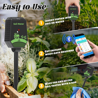Smart Soil pH Tester Digital Soil Moisture Tester 8 in 1- pH, EC, Moisture, Fertility, Salinity, Sunlight, Humidity, Temperature Monitor Soil Test Kit for Garden, Lawn, Hydroponics