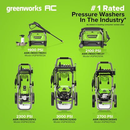 Greenworks 1900 PSI (SGS Certified) 1.2 GPM 13Amp Portable Compact Electric Pressure Washer, Power Washer for Cars, Driveways, Patios, Patio Furniture & Around Pools