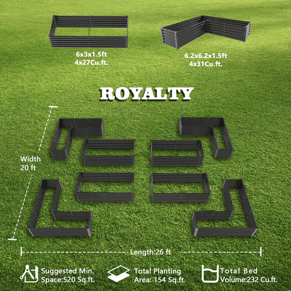 A ANLEOLIFE 8-Pack 6X3X1.5ft & 74x74x18 in Deep Root Galvanized Raised Garden Beds Outdoor for Planting Vegetables Flowers Herb, Quartz Grey