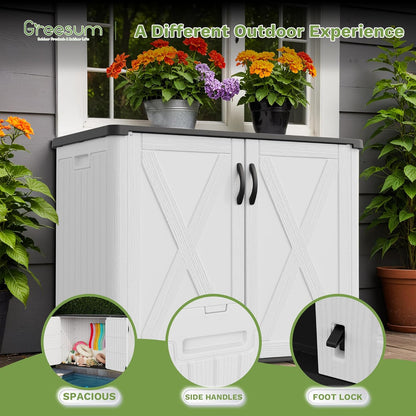 Greesum Outdoor Storage Cabinet, 25 Cu.Ft Deck Box Without Shelves, Waterproof Plastic Storage Bin for Patio Cushions, Gardening Tools, Lockable and Sidehandles, UV Resistant, White