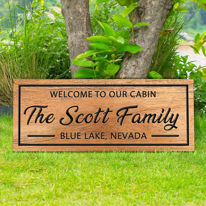 Personalized Carved Cabin Wood Sign Custom Family Name Sign Wooden Wall Decor Cabin Welcome Sign Anniversary Wedding Housewarming Gift