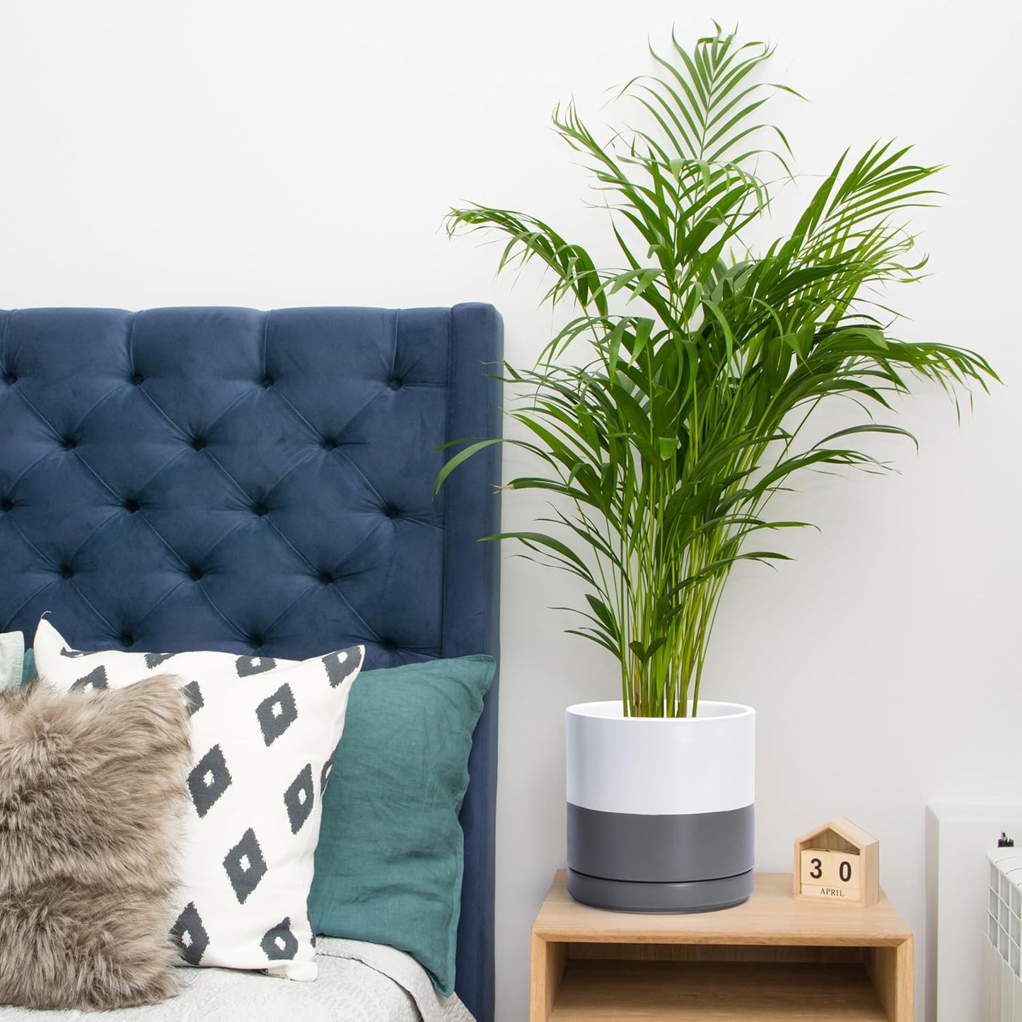 D'vine Dev 6.5 Inch & 8.2 Inch Ceramic Planter Pots for Plants with Drainage Hole and Saucer, Medium Plant Pots Set, White/Speckled Grey, 94-G-M-6