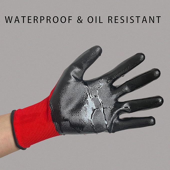Evridwear Nitrile Coated Work Gloves,Superior Oil Resistance with Grip for Men Women Automotive,Gardening, Mechanic