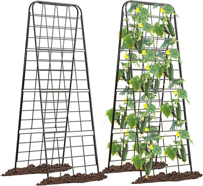 Heavy Duty 50"x17" Adjustable A-Frame Trellis for Climbing Plants – Rust-Proof Metal Garden Trellis with Dense Grid Design, Perfect for Raised Beds, Tomatoes, Cucumbers & Outdoor Vines (Black, 2 Pcs)