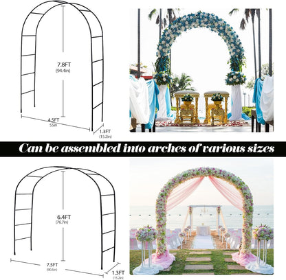 Thickened Rustproof Garden Arch, Wedding Arch- 4.6 * 7.8 or 6.4 * 7.5Ft, Easy to Assemble, Long Lasting and Durable, Metal Arch for Garden Arbor Trellis & Climbing Plant