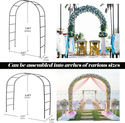 Thickened Rustproof Garden Arch, Wedding Arch- 4.6 * 7.8 or 6.4 * 7.5Ft, Easy to Assemble, Long Lasting and Durable, Metal Arch for Garden Arbor Trellis & Climbing Plant