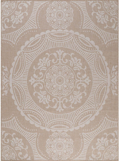 Medallion Outdoor Rug 8x10 Washable Outside Carpet for Indoor Patio Porch Waterproof Easy Cleaning Non Shedding Area Rugs Beige 8 x 10