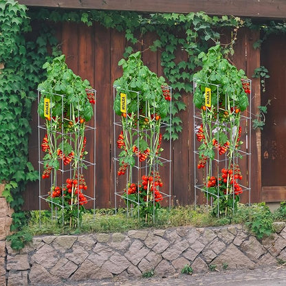 VEVOR Tomato Cages, 11.8" x 11.8" x 46.1", 5 Packs Square Plant Support Cages, Silver PVC-Coated Steel Tomato Towers for Climbing Vegetables, Plants, Flowers, Fruits