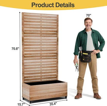 Raised Garden Bed with Trellis and Wheels,73"x47"x16" Metal Raised Garden Bed,Wood Finish Metal Planter with Climbing Trellis for Vines & Vegetables