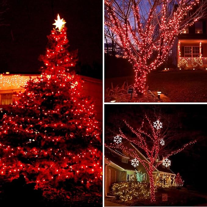 2 Pack 480 LED Solar Chrismas Lights Outdoor, 170 FT Super Long Solar String Lights for Outside with 8 Modes & Memory Function, Waterproof Twinkle Light for Xmas Tree Yard Party Decorations (Red)