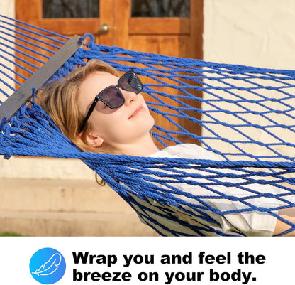 14ft Cotton Rope Hammocks for 2 Person (Blue, Queen)