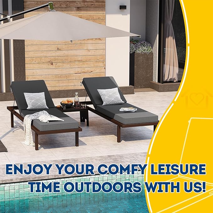 AAAAAcessories Outdoor Chaise Lounge Cushions, Waterproof, Fade-Resistant Patio Furniture Replacement Cushions, 80" x 26" x 3", Set of 2, Dark Gray