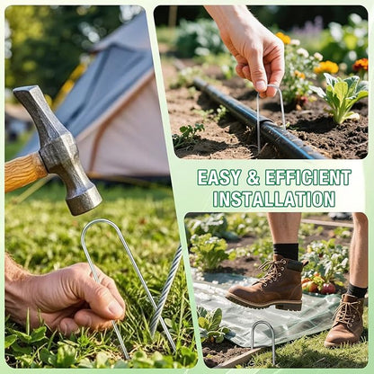8 Gauge Landscape Staples, FUIJOL 8 Inch Heavy Duty U-Shaped Landscape Stakes, 50 Pack Galvanized Garden Staples for Weed Barrier Stakes, Ground Cover, Irrigation Tubing, Fence (50)