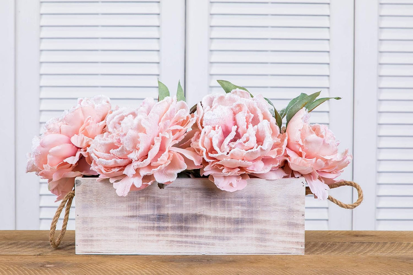 Wooden Planter Box with Handle, Rustic Whitewash, Plastic Liner l Garden Decor l Restaurant and Wedding Decorations l Table Centerpiece (12x4 w Handle Set of 4, Whitewash)