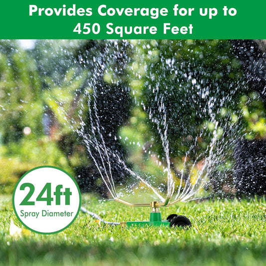[2 Pack] RESTMO 3-Arm Metal Sprinkler with Wheel Base, 360 Degree Automatic Rotary Lawn Sprinkler System for Garden Plant, Flower Bed and Yard Watering and Large Yard Area Watering