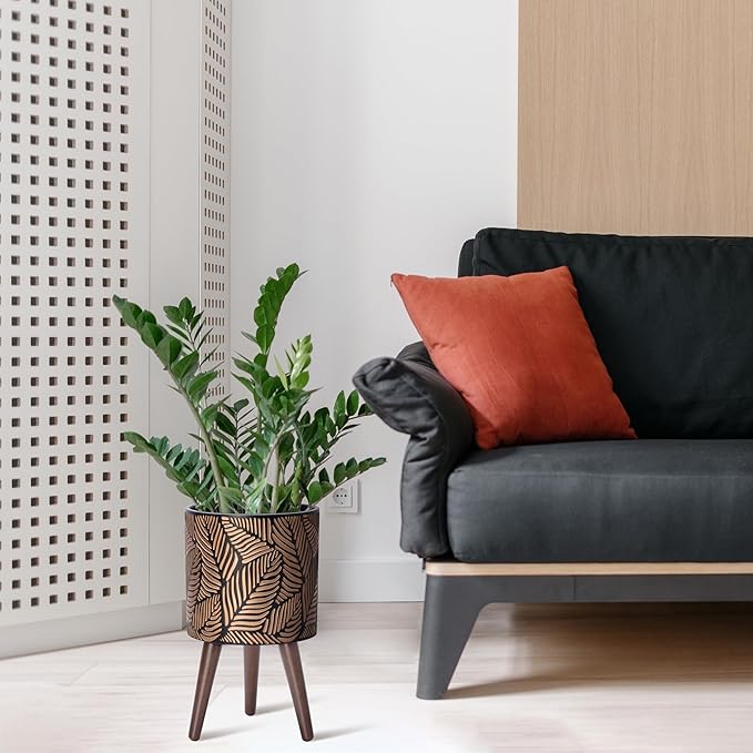 D'vine Dev 10 Inch Planter Pot with Stand, Mid-Century Tall Plant Pot with Legs for Indoor Plants, Medium, Bronze/Grey, 88-L-B-6