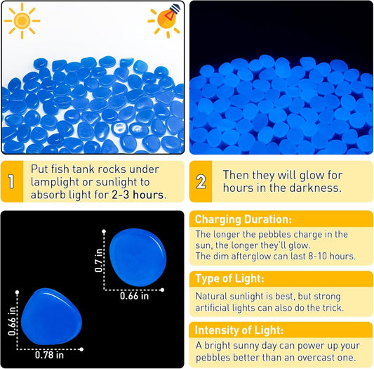 Glow in The Dark Fish Tank Rocks,Blue Glowing Rocks Stones Resin Glow in Dark Pebbles for Outdoor Garden, Fish Tank, Aquarium, Landscaping,Driveway Decoration,2.2 Lb