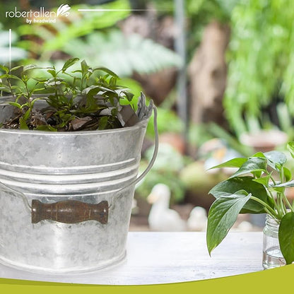 Headwind Vintage Collection - 6 Inch Galvanized w/White Wash Banded Planter with Handles – Galvanized Bucket Planter - Decorative Small Planters for Indoor Plants & Outdoor Use by Robert Allen