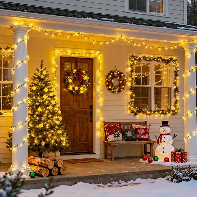 JMEXSUSS 2 Pack Solar Christmas Lights Outdoor - Total 400 LED 151FT Solar String Lights Outdoor Waterproof, 8 Modes Warm White String Light for Outside Patio Yard Tree Garden Christmas Decorations