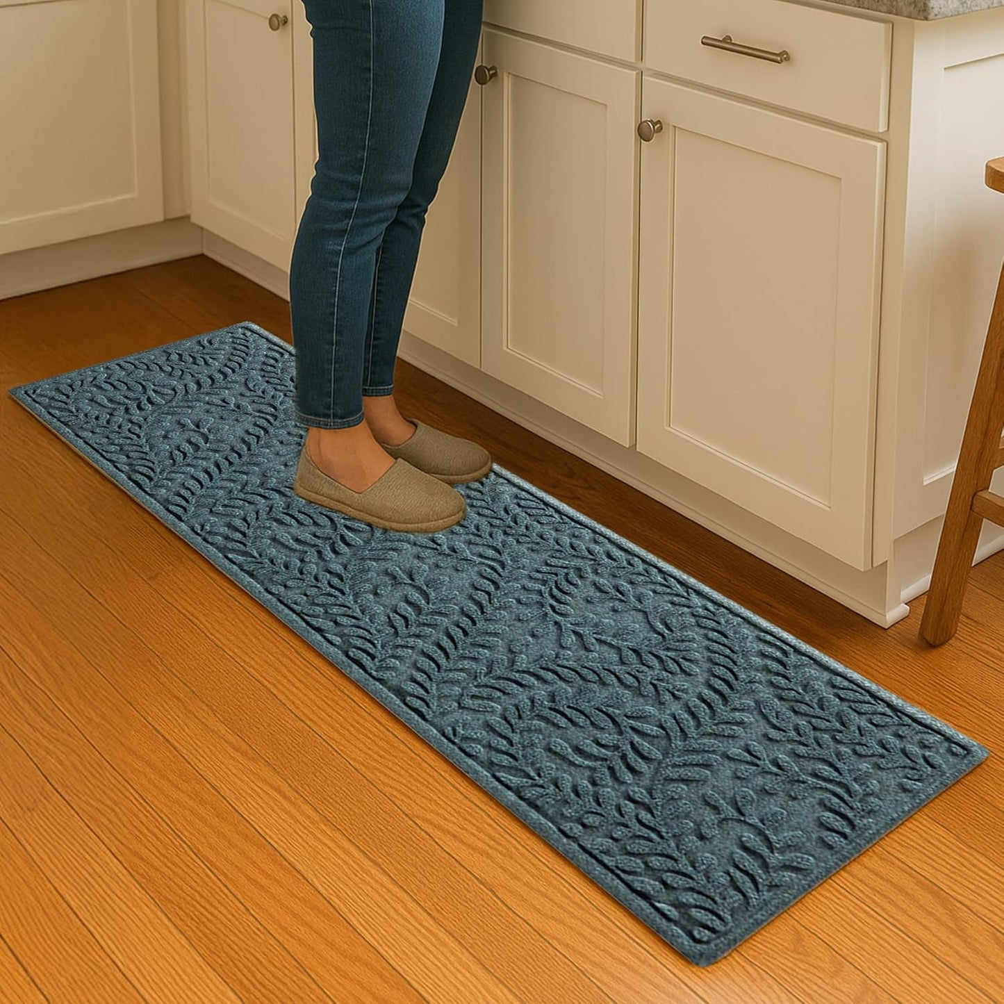 WaterHog Indoor/Outdoor Door Mat, 2' x 5', Made in USA, Durable & Skid-Resistant Front Door Rug, Decorative, Water-Trapping & Heavy-Duty Entryway Floor Mat For Your Home, Boxwood Collection, Bluestone
