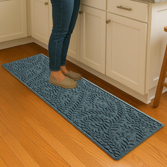 WaterHog Indoor/Outdoor Door Mat, 2' x 5', Made in USA, Durable & Skid-Resistant Front Door Rug, Decorative, Water-Trapping & Heavy-Duty Entryway Floor Mat For Your Home, Boxwood Collection, Bluestone