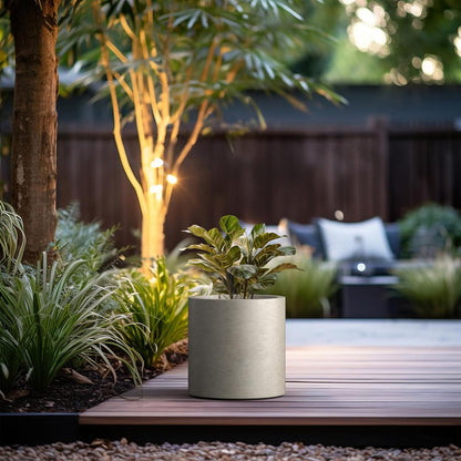 Kante 12.6" Dia Round Concrete Planter, Modern Style Large Cylindrical Plant Pot with Drainage Hole and Rubber Plug for Indoor Outdoor Patio, Weathered Concrete