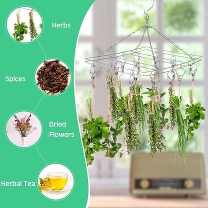 Bokon 4 Pcs Hanging Drying Rack for Herb Macrame Flower with Stainless Clip Dryer Hook for Drying Herb Air Plants Spices Flower Hydroponic Plant Ready to Use with Ceiling Hook(Rectangle)