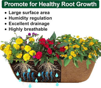 DUNCHATY Railing Planter Window Box - 4 Pack 24" Horse Trough Planter with Coco Fiber Liner - Deck Balcony Rail Planter for Porch Fence Patio Outdoor