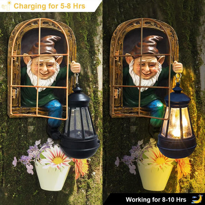 Whimsical Fairy Garden Gnomes with Solar Lights-10 Elf Out The Door Tree Hugger Garden Statues-Outdoor&Yard Decor-Tree Face Sculpture,Ideal Halloween Gifts - Yard Art for Patio,Fence,Wall