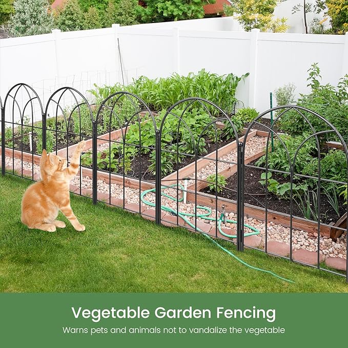 Black Garden Fences Animal Barrier, 12.55"*16.48" Garden Border Fencing, Rustproof Metal No Dig Fence for Dogs, Outdoor Fence, Dog Fencing for Patio, Flower Bed, Farm (Medium 10 Pcs)