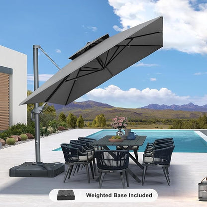 PURPLE LEAF 10' x 13' Cantilever Patio Umbrella Outdoor Umbrella with 330lbs Base Large Rectangular Windproof Offset Umbrella for Pool Deck Garden, Mist Grey