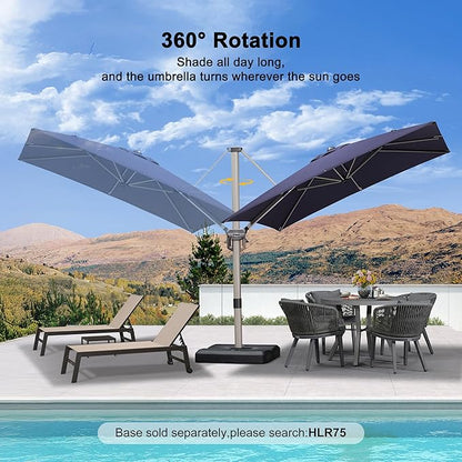 PURPLE LEAF 8' X 8' Patio Umbrella Outdoor Cantilever Umbrella, Aluminum Offset Umbrella with Champagne Frame and 360° Rotation for Pool Deck Garden, Navy Blue