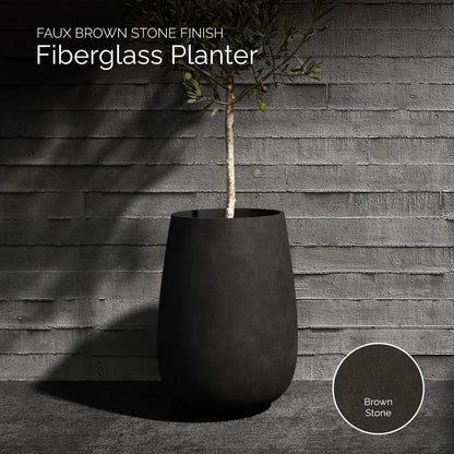 Mondo High Tall Planter – Brown Stone Finish – Fiberglass Indoor/Outdoor and Weather-Resistant Round Planter (25.6" D x 35.6" H Exterior, 20.3" D x 35.4" H Interior)