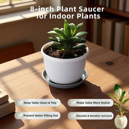 6 Pack 8-Inch Gray Plant Saucer Trays, Durable PP Plastic Pot Bases for Small Medium Planters, Modern Round Flower Pot Water Catcher Plates & Drip Trays for Indoor Plant Care