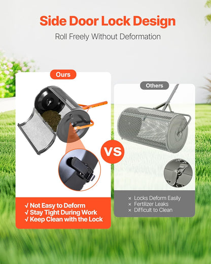 VEVOR Compost Spreader, 24 in Wide Peat Moss Spreader with T Shaped Handle, 3 Heights Adjustable, Powder-Coated Steel Garden Peat Moss Roller, Heavy Duty Grass Seed Spreaders for Planting Seeding