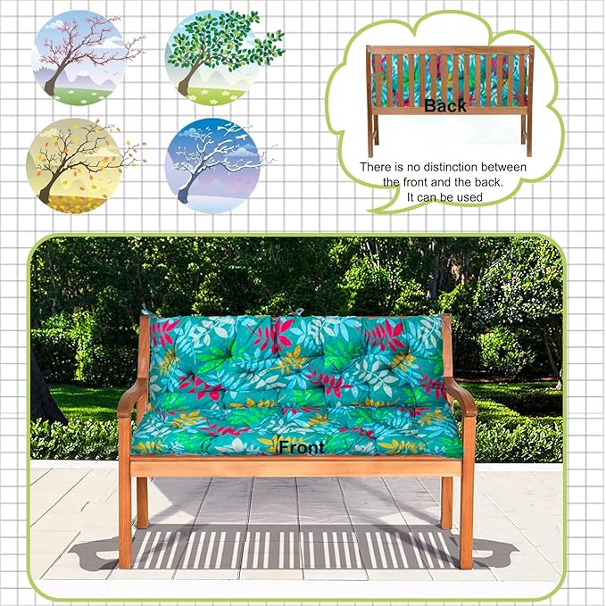 Swing Replacement Cushions with Backrest, 2 or 3 Seater Waterproof Non-Slip Overstuffed Swing Pad, Indoor/Outdoor Bench Cushion for Porch Chair Swings Garden Furniture (Flower color, 40 * 71 in)