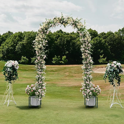 Garden Arch Trellis for Climbing Plants, 8.2 Ft Metal Pergola Arbor with Planter Boxes Outdoor Archway Wedding Arch Backdrop Stand for Halloween Christmas Birthday Party Baby Shower Decoration, Green