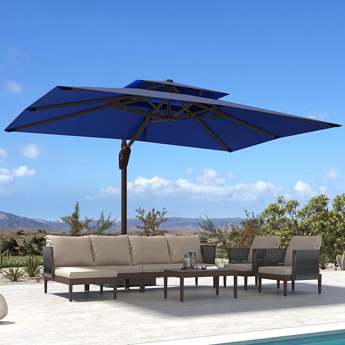 10' X 13' Patio Umbrella Outdoor Large Rectangle Offset Cantilever Umbrellas Double Top Heavy Duty Windproof with 360-degree Rotation for Pool Garden Deck