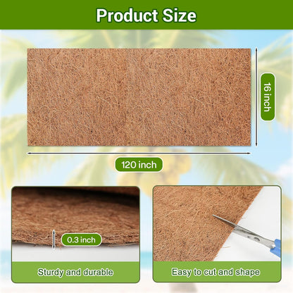 Coconut Liners for Planters 16x120 Inch, Natural Coco Liners for Planter Flower Basket, Thick Coco Fiber Mat for Garden Decoration, Hanging Basket, Animal pet pad