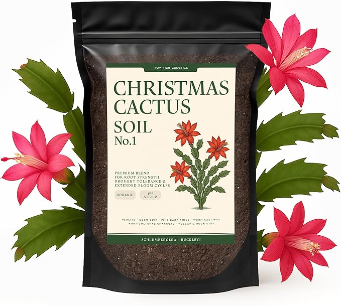 Premium Christmas Cactus Soil – Organic, Nutrient-Rich, Optimal-Draining Potting Mix for Schlumbergera – Promotes Healthy Roots, Balanced Moisture & Vibrant Blooms – Ready to Use (2 QTS)