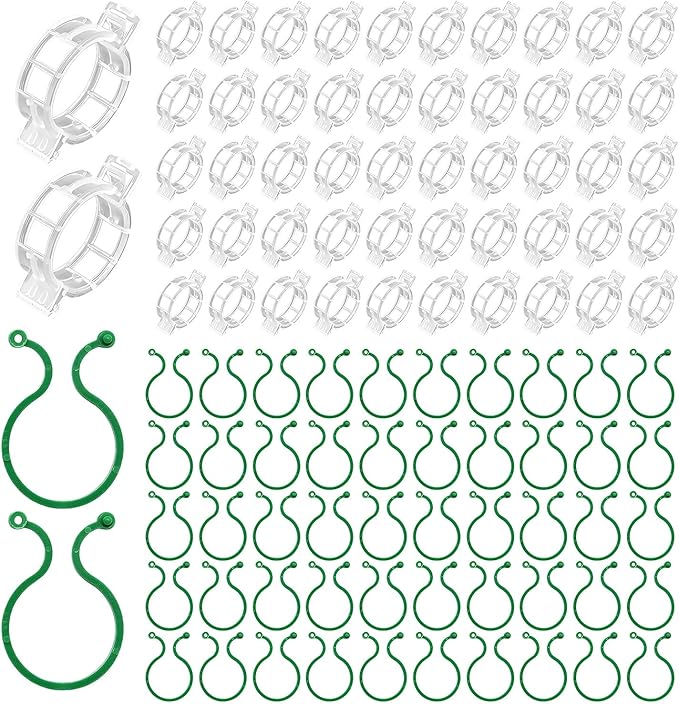 300 Pcs Plant Support Clips, 2 Types in 1 Pack, Plastic Garden Clips for Tomato, Grape, Cucumber, Vine Plants, Reusable Plant Clips for Climbing Plants (Green White)