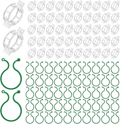300 Pcs Plant Support Clips, 2 Types in 1 Pack, Plastic Garden Clips for Tomato, Grape, Cucumber, Vine Plants, Reusable Plant Clips for Climbing Plants (Green White)